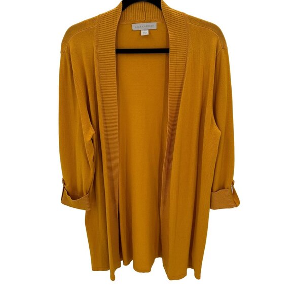 Laura Ashley Sweaters - Laura Ashley Womens Gold Open Front 3/4 Sleeve Sweater Cardigan Size M